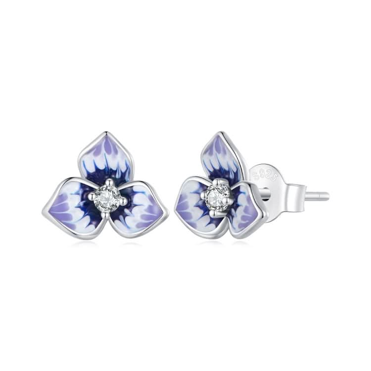 BSE860 Sterling Silver S925 White Gold Plated Zircon Pansy Stud Earrings Reluova