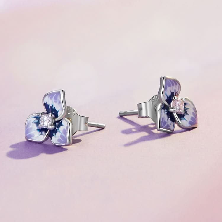 BSE860 Sterling Silver S925 White Gold Plated Zircon Pansy Stud Earrings Reluova