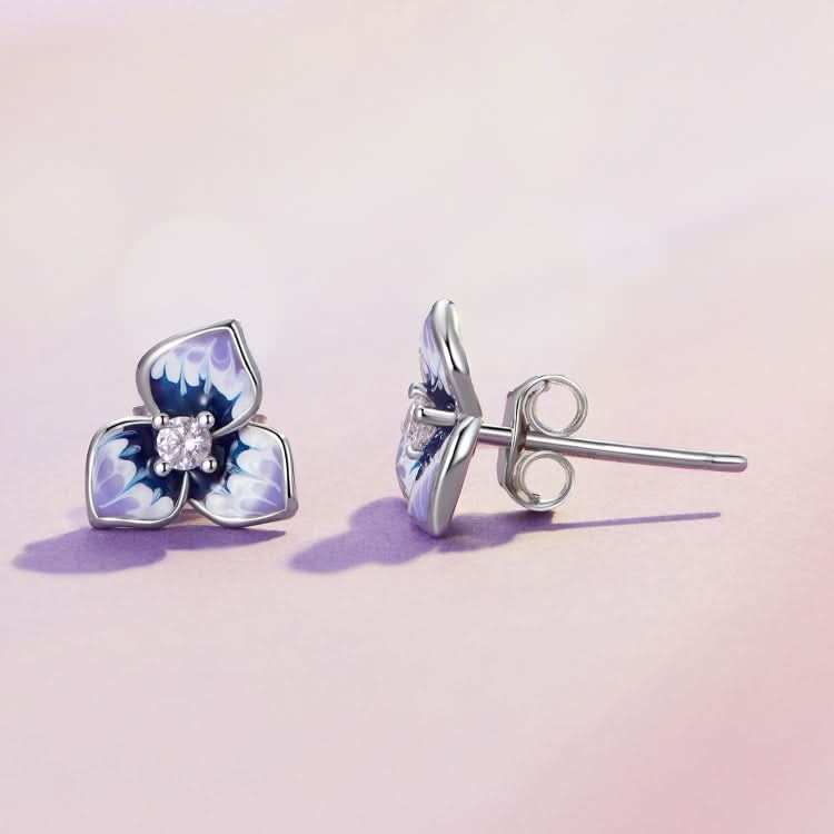 BSE860 Sterling Silver S925 White Gold Plated Zircon Pansy Stud Earrings Reluova