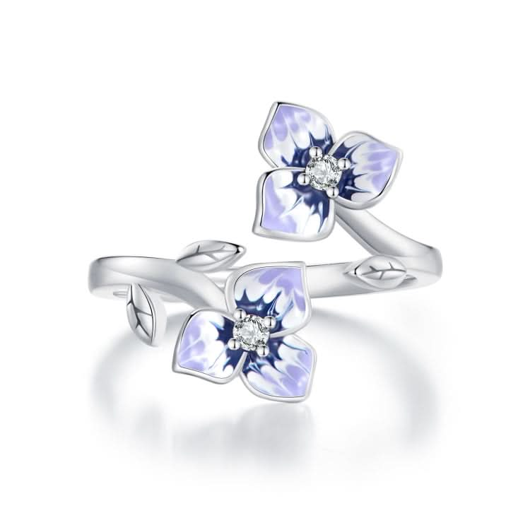 BSR451-E Sterling Silver S925 White Gold Plated Zircon Pansy Ring Reluova