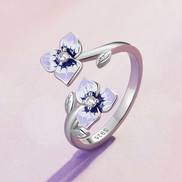 BSR451-E Sterling Silver S925 White Gold Plated Zircon Pansy Ring Reluova