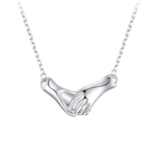 BSN337 Sterling Silver S925 White Gold Plated Holding Hand Line Necklace Reluova