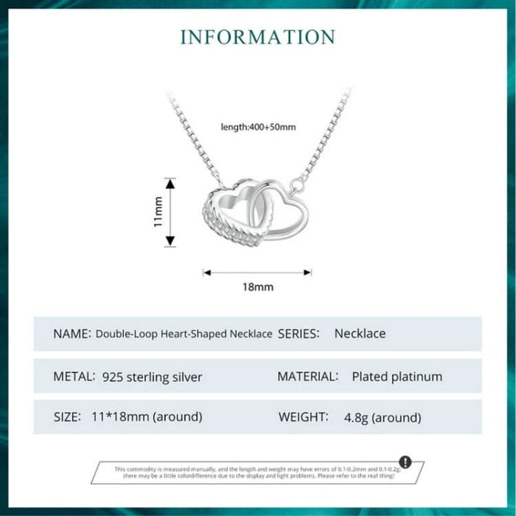 BSN338 Sterling Silver S925 White Gold Plated Zircon Dual Ring Heart Interlocking Necklace Reluova