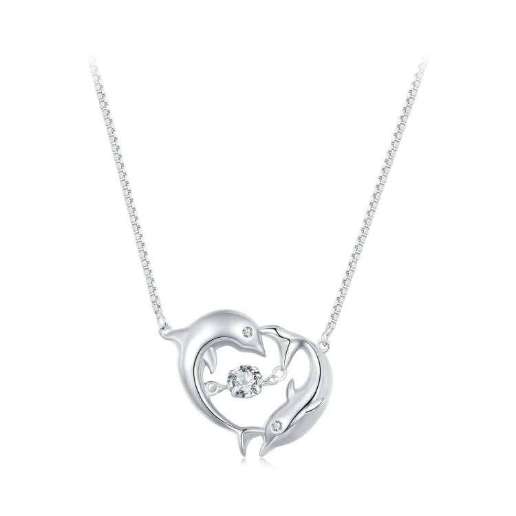 BSN340 Sterling Silver S925 White Gold Plated Zircon Cute Dolphin Necklace Reluova