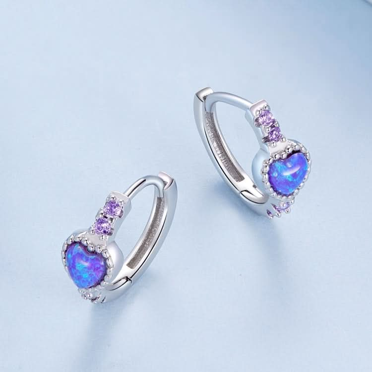 BSE865 S925 Sterling Silver Purple Opal Earrings Heart Shape Versatile Earrings Reluova