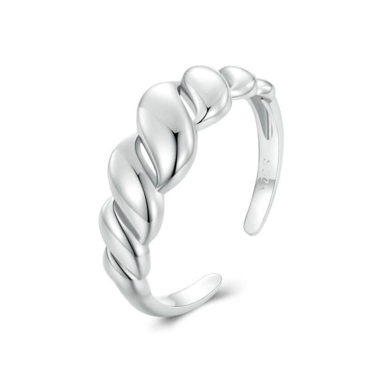 BSR459-E S925 Sterling Silver White Gold Plated Wavy Open Adjustable Ring Reluova