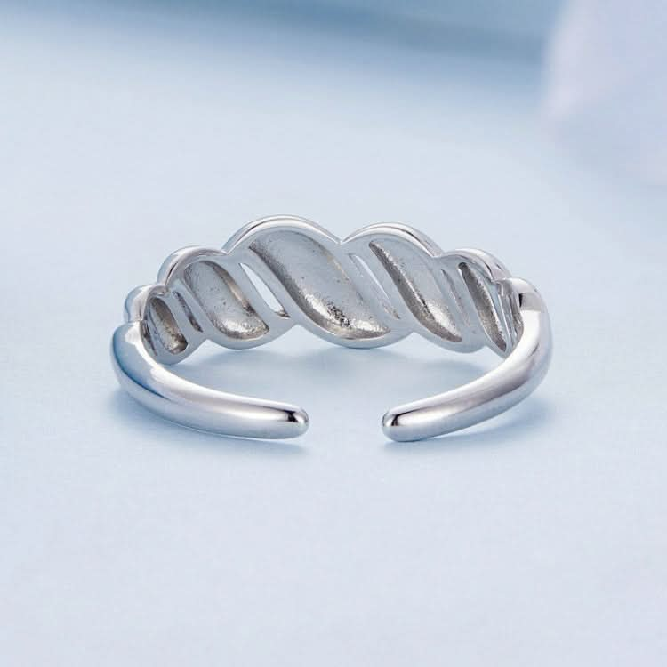 BSR459-E S925 Sterling Silver White Gold Plated Wavy Open Adjustable Ring Reluova