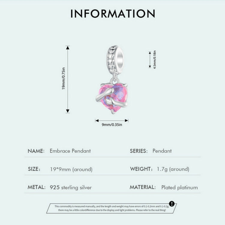 SCC2540 S925 Sterling Silver Necklace Pendant Accessories Heart Shape Hug DIY Bracelet Beads Reluova