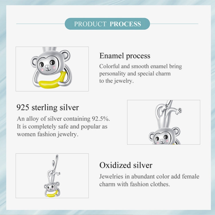 SCC2547 S925 Sterling Silver Cute Upside Down Monkey Pendant Accessories DIY Bracelet Beads Reluova