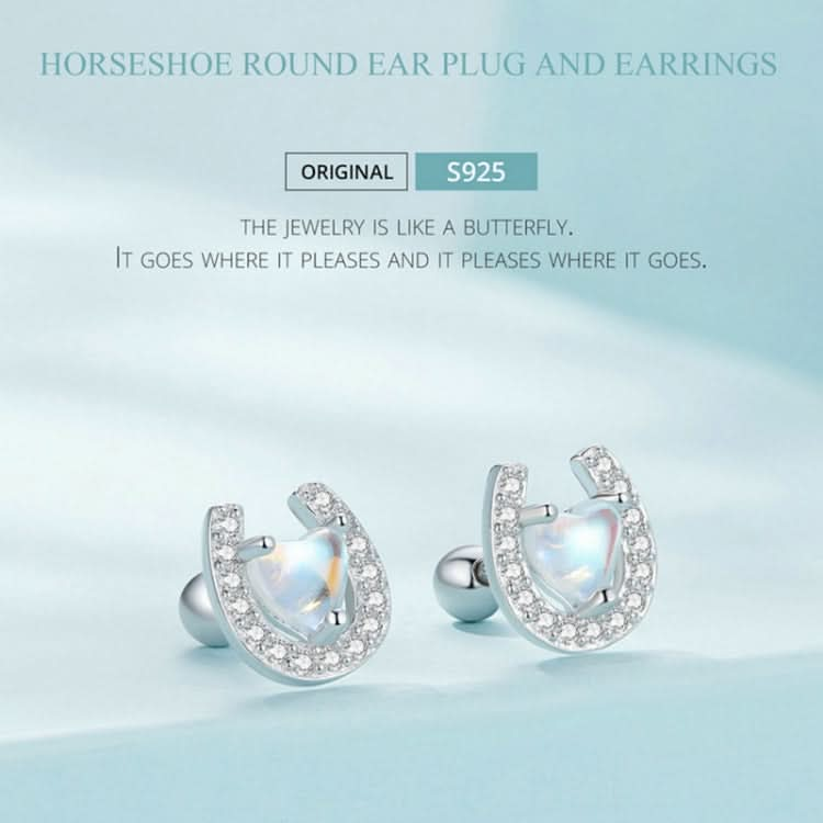 SCE1612 Sterling Silver S925 Horseshoe Round Stud Earrings Reluova