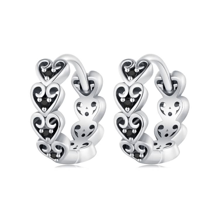 SCE1613 Sterling Silver S925 Black Heart Shape Earrings Reluova