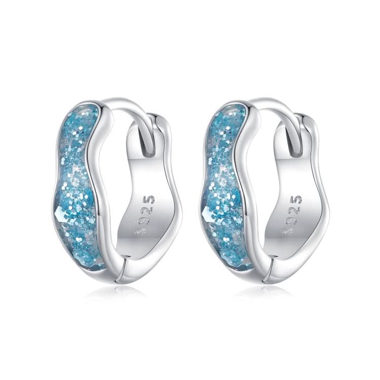 SCE1614 Sterling Silver S925 Blue Sparkling Wave Earrings Reluova