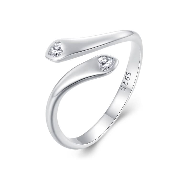 SCR946-E Sterling Silver S925 White Gold Plated Zircon Double Heart Opening Adjustable Ring Reluova