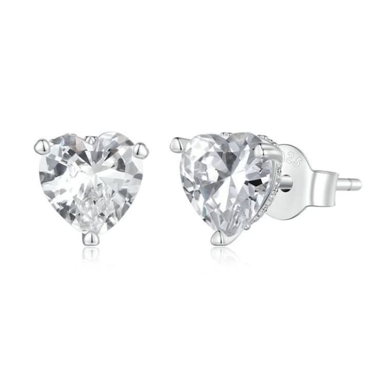 BSE853 Sterling Silver S925 White Gold Plated Sparkling Heart Stud Earrings Reluova