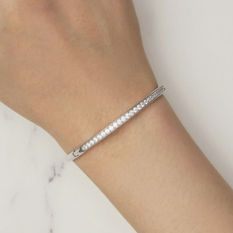 BSB130-17 Sterling Silver S925 White Gold Plated Zircon Thin Glitter Bracelet Reluova