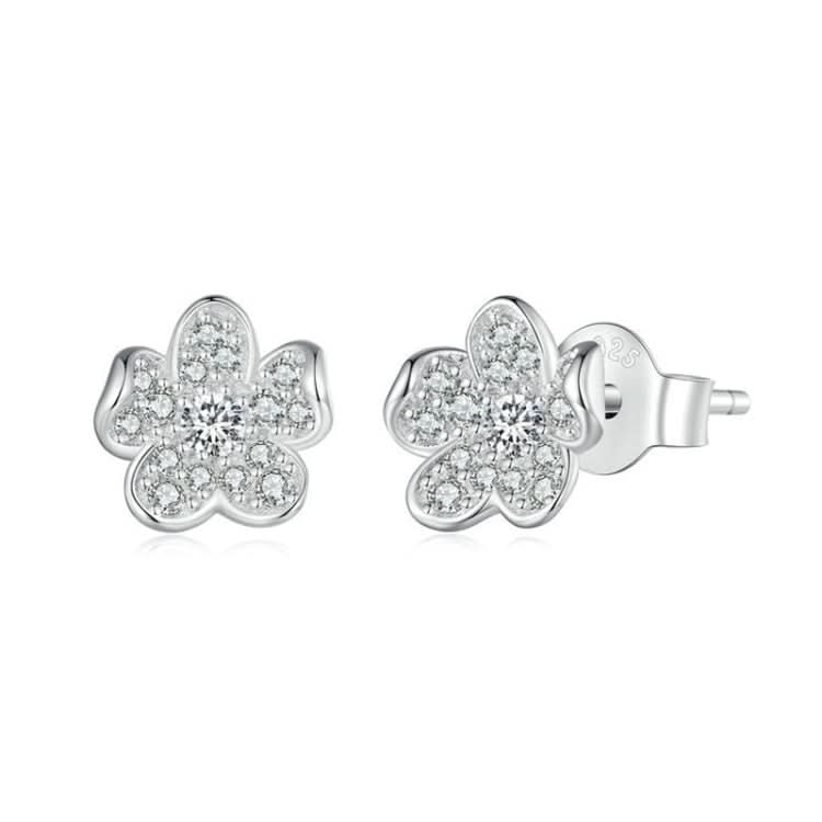 BSE855 Sterling Silver S925 White Gold Plated Full-set Zircon Flower Stud Earrings Reluova