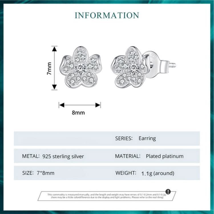 BSE855 Sterling Silver S925 White Gold Plated Full-set Zircon Flower Stud Earrings Reluova