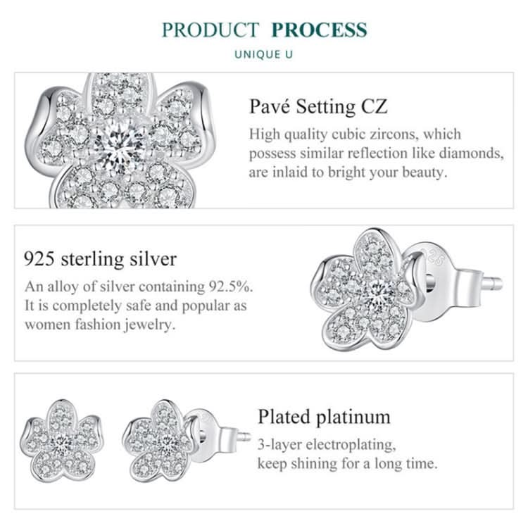 BSE855 Sterling Silver S925 White Gold Plated Full-set Zircon Flower Stud Earrings Reluova