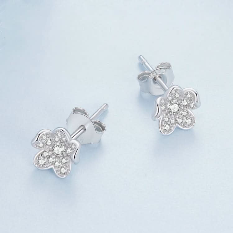 BSE855 Sterling Silver S925 White Gold Plated Full-set Zircon Flower Stud Earrings Reluova