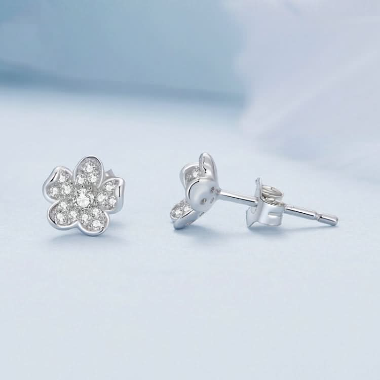 BSE855 Sterling Silver S925 White Gold Plated Full-set Zircon Flower Stud Earrings Reluova