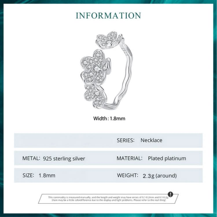 BSR447 Sterling Silver S925 Plated White Gold Fully Paved Zircon Flower Open Adjustable Ring Reluova
