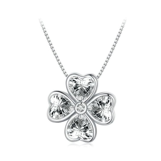 BSN334 Sterling Silver S925 White Gold Plated Lucky Clover Pendant Necklace Reluova