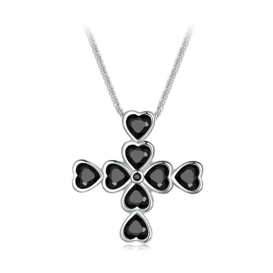 BSN335 Sterling Silver S925 White Gold Plated Zircon Black Heart Cross Reluova