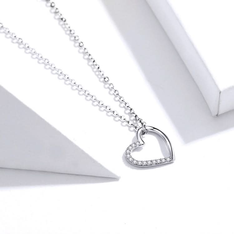 SCN347-B Sterling Silver S925 Zircon Simple Fashion Hollow Heart Shape Necklace Reluova