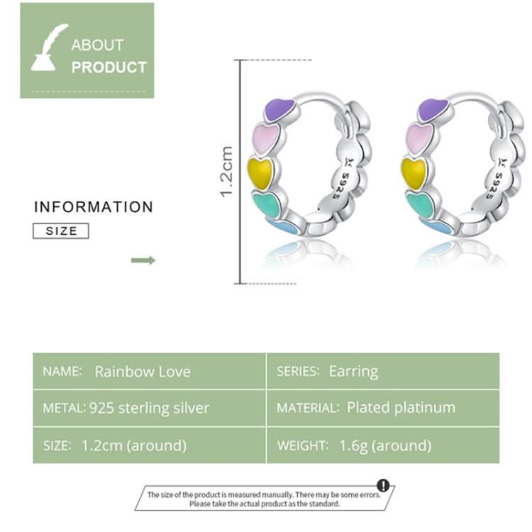 SCE909-B Sterling Silver S925 Rainbow Heart Stud Earrings Drop Oil Jewelry Earrings Reluova