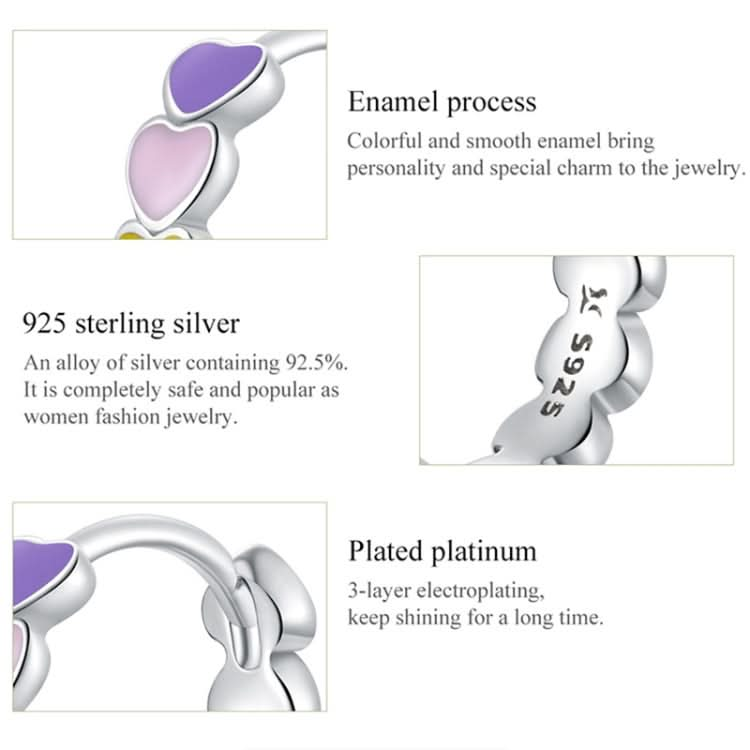 SCE909-B Sterling Silver S925 Rainbow Heart Stud Earrings Drop Oil Jewelry Earrings Reluova