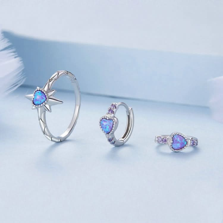 ZHS312 Sterling Silver S925 Platinum Plated Zircon Opal Earrings & Star Ring Set Reluova