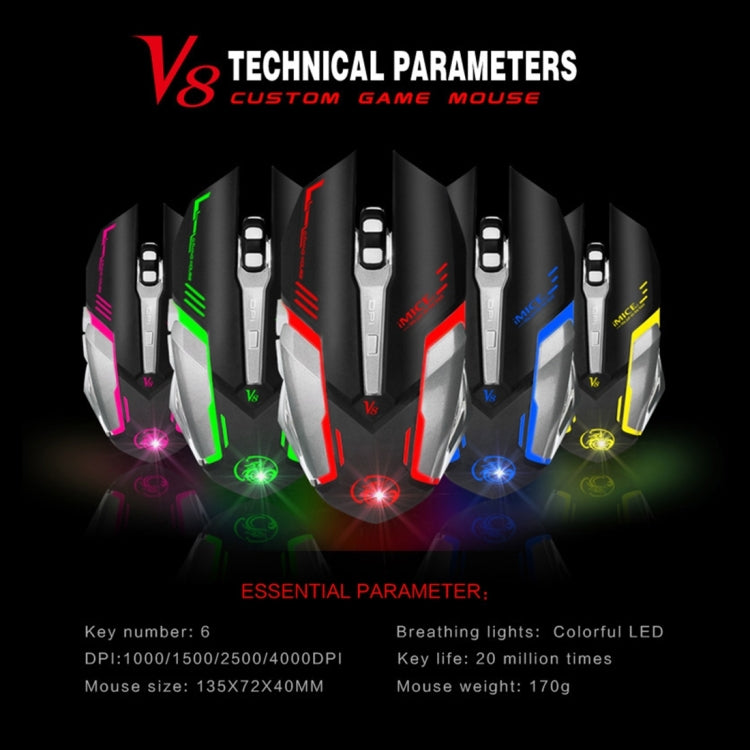 iMICE V8 LED Colorful Light USB 6 Buttons 4000 DPI Wired Optical Gaming Mouse for Computer PC Laptop