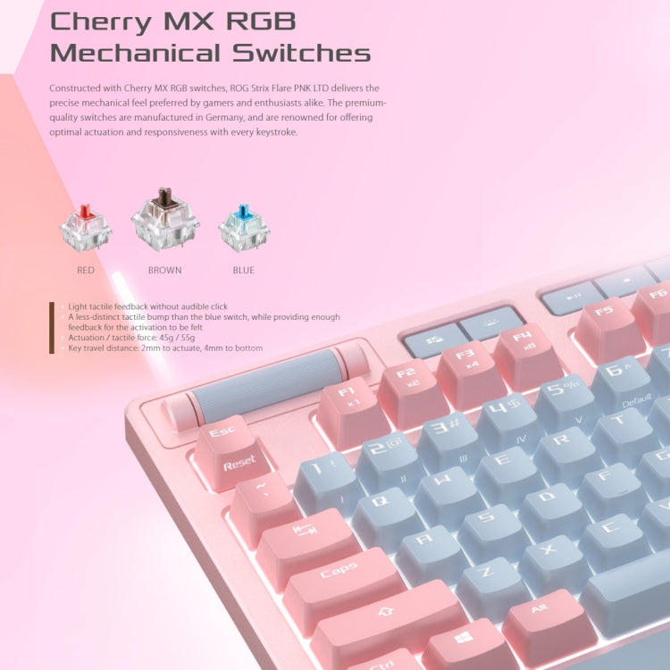 ASUS Strix Flare Pink LTD RGB Backlight Wired Gaming Keyboard with Detachable Wrist Rest (Mechanical Brown Switch)