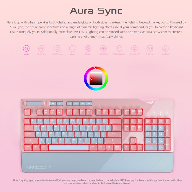 ASUS Strix Flare Pink LTD RGB Backlight Wired Gaming Keyboard with Detachable Wrist Rest (Mechanical Brown Switch)