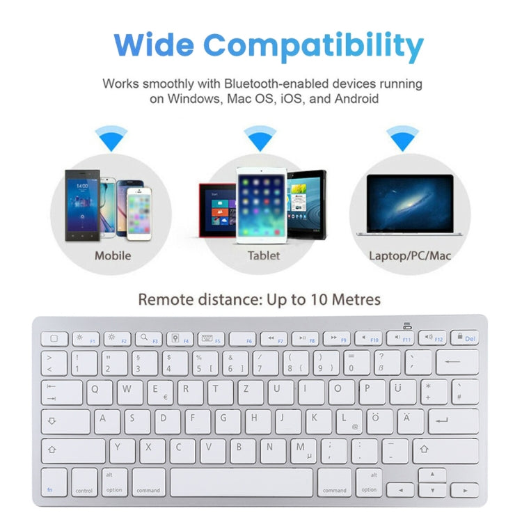 WB-8022 Ultra-thin Wireless Bluetooth Keyboard for iPad, Samsung, Huawei, Xiaomi, Tablet PCs or Smartphones, German Keys