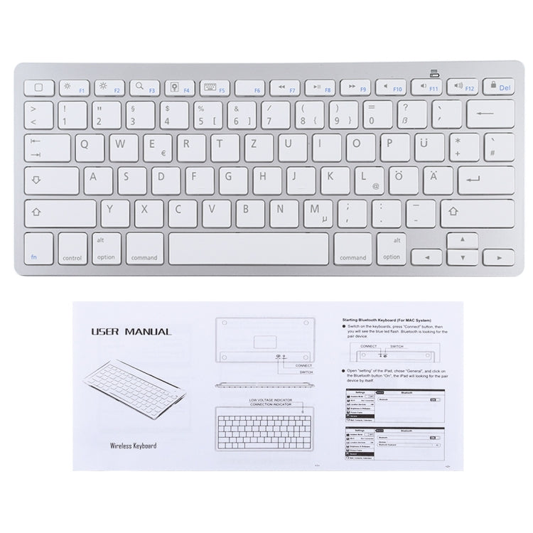 WB-8022 Ultra-thin Wireless Bluetooth Keyboard for iPad, Samsung, Huawei, Xiaomi, Tablet PCs or Smartphones, German Keys My Store