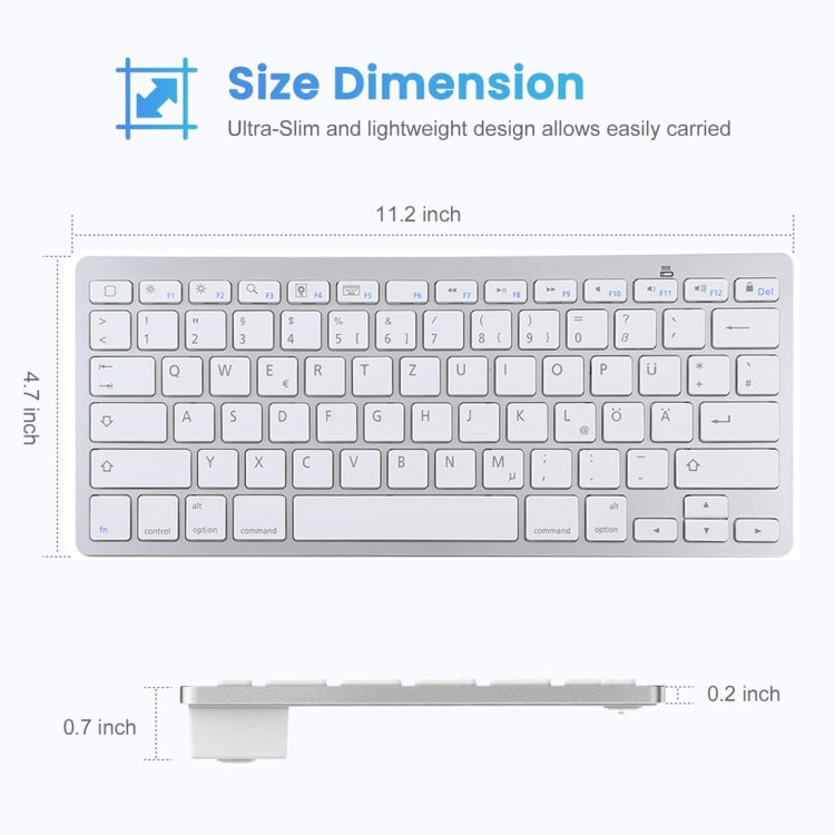 WB-8022 Ultra-thin Wireless Bluetooth Keyboard for iPad, Samsung, Huawei, Xiaomi, Tablet PCs or Smartphones, German Keys My Store