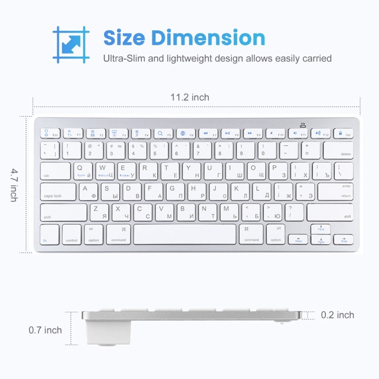 WB-8022 Ultra-thin Wireless Bluetooth Keyboard for iPad, Samsung, Huawei, Xiaomi, Tablet PCs or Smartphones, Russian Keys