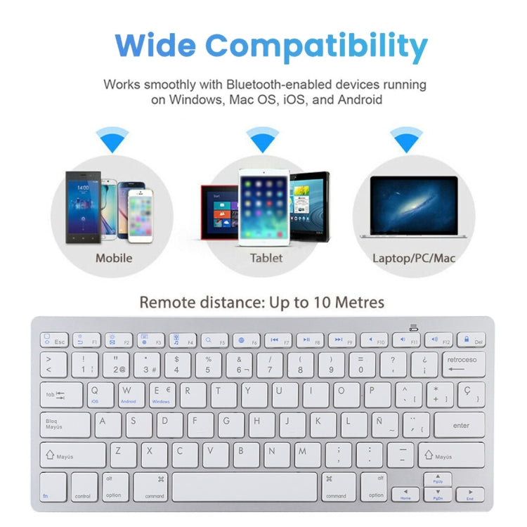 WB-8022 Ultra-thin Wireless Bluetooth Keyboard for iPad, Samsung, Huawei, Xiaomi, Tablet PCs or Smartphones, Spanish Keys