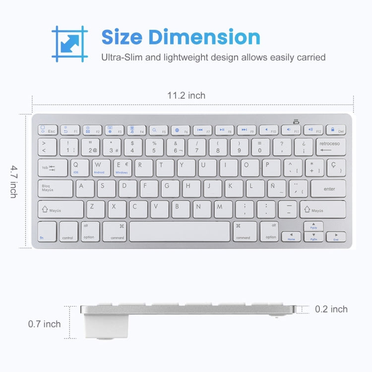 WB-8022 Ultra-thin Wireless Bluetooth Keyboard for iPad, Samsung, Huawei, Xiaomi, Tablet PCs or Smartphones, Spanish Keys My Store