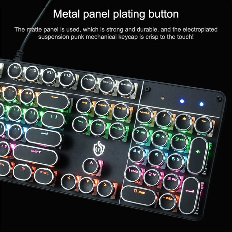 MSEZ HJK900-7 104-keys Electroplated Transparent Character Punk Keycap Colorful Backlit Wired Mechanical Gaming Keyboard