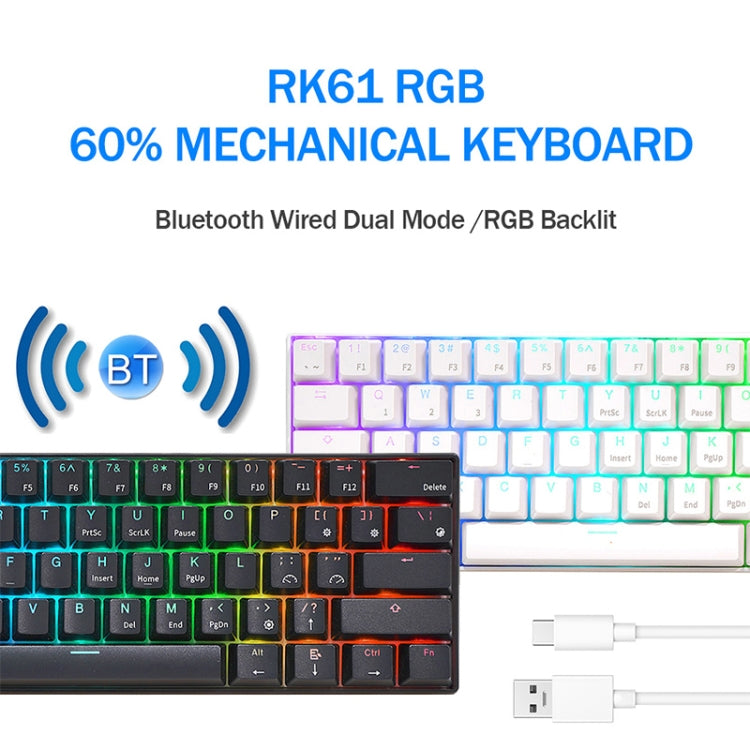 RK61 61 Keys Bluetooth / 2.4G Wireless / USB Wired Three Modes Red Switch Tablet Mobile Gaming Mechanical Keyboard with RGB Backlight, Cable Length: 1.5m My Store