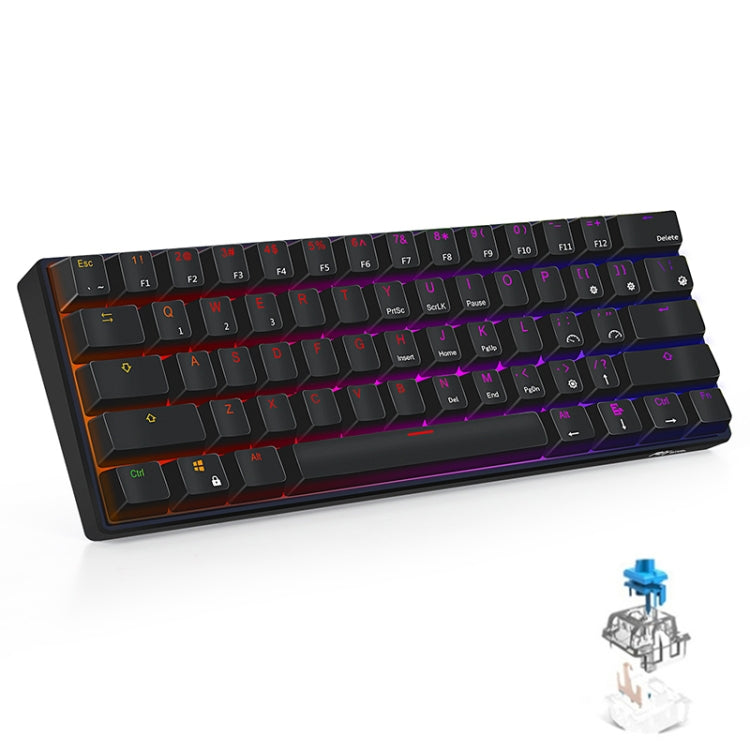 RK61 61 Keys Bluetooth / 2.4G Wireless / USB Wired Three Modes Blue Switch Tablet Mobile Gaming Mechanical Keyboard with RGB Backlight, Cable Length: 1.5m My Store