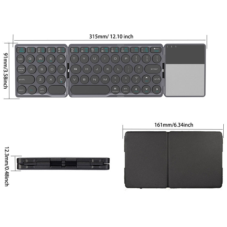 B052 Universal Round Keycap Mini Three-fold Bluetooth Wireless Keyboard with Touchpad