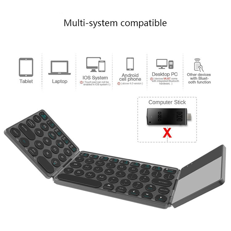 B052 Universal Round Keycap Mini Three-fold Bluetooth Wireless Keyboard with Touchpad