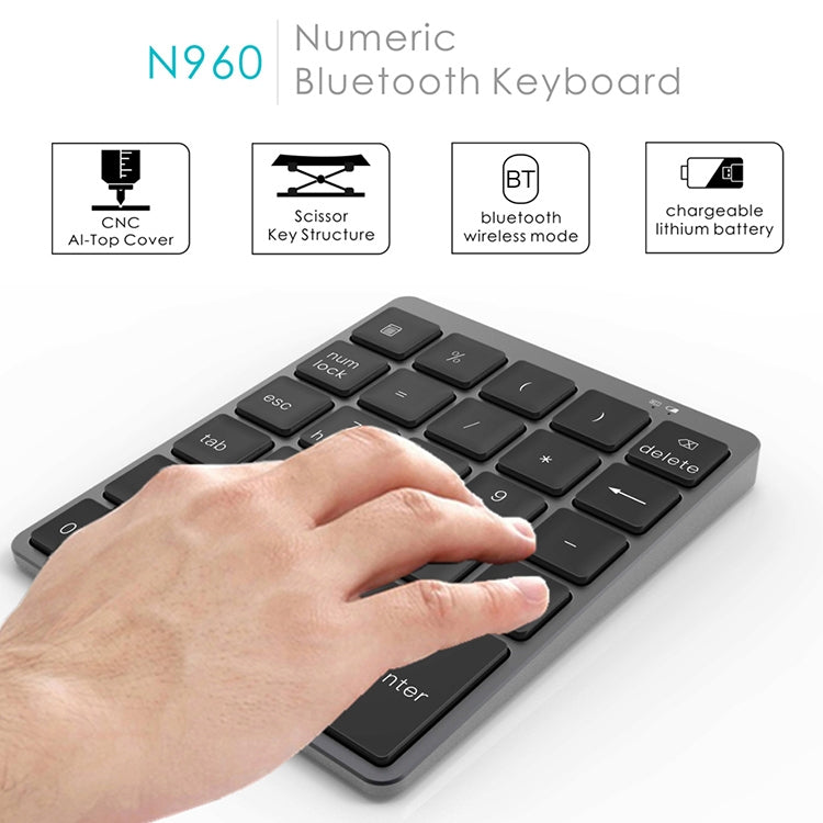 N960 Ultra-thin Universal Aluminum Alloy Rechargeable Wireless Bluetooth Numeric Keyboard