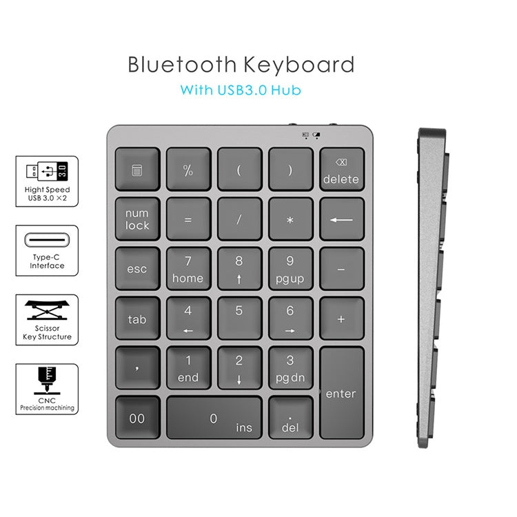 N970 Pro Dual Modes Aluminum Alloy Rechargeable Wireless Bluetooth Numeric Keyboard with USB HUB My Store