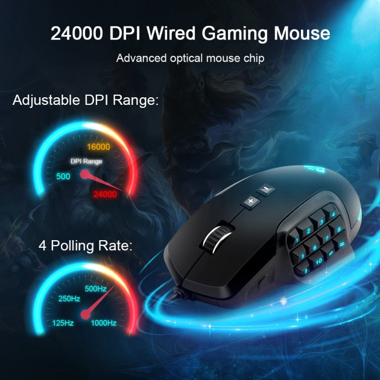 Rocketek GM900 24000DPI 16-keys RGB Light USB Wired Programming Gaming Computer Mouse