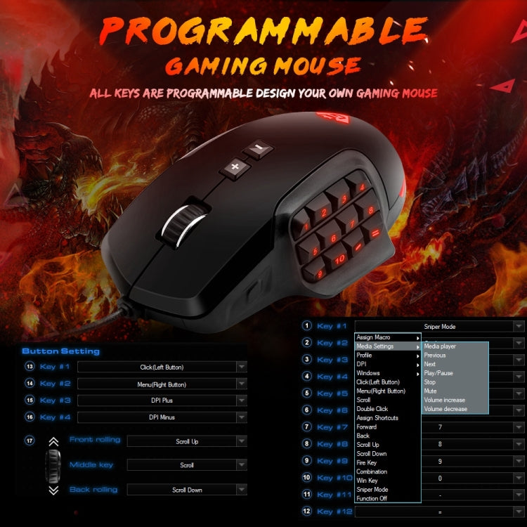 Rocketek GM900 24000DPI 16-keys RGB Light USB Wired Programming Gaming Computer Mouse