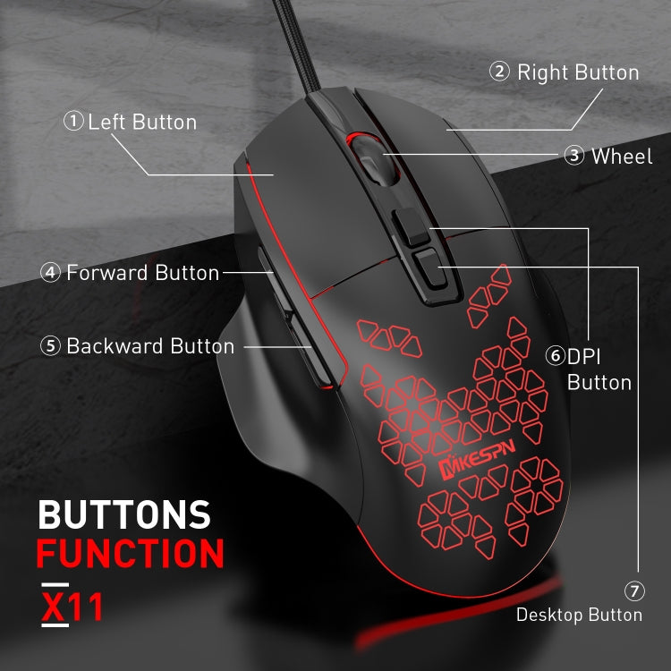 MKESPN X11 7-buttons 7200DPI RGB Wired Macro-definition Gaming Mouse